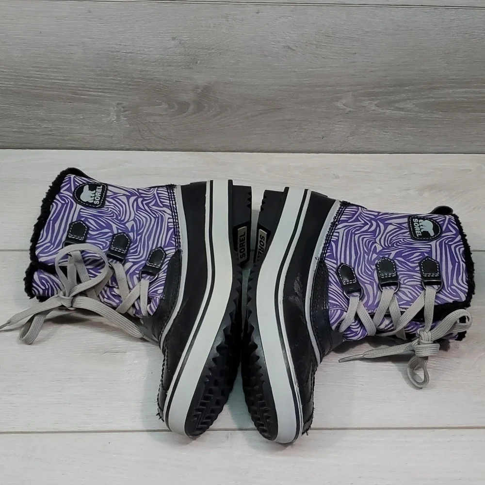 Sorel Kids Tivoli Li Plaid Girls Duck Rubber Waterproof Boots shoes sz 4